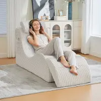 HAUSS SPOLE Fauteuil - RelaxOne Enkelzits - Ergonomisch Met Afneembaar Zitkussen & Zijvak - 160x66x90 cm - Voor Woonkamer - Ribfluweel Beige