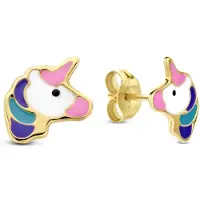 New Bling 9NBG-1090 – Gouden Oorbellen Dames – Oorknopjes Unicorn Eenhoorn – Kleurrijk – 14K Goud – 8,5 mm – Cadeau voor Vrouwen