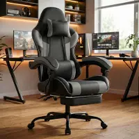 HAUSS SPOLE Bureaustoel - Ergonomische Gamestoel - Verstelbare Rugleuning En Voetsteun - Voor Kantoor En Gamekamer - Zwart Grijs