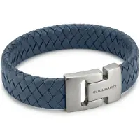 Steel & Barnett - Leren armband - heren - Brede gevlochten blauwe leren herenarmband - herenarmband - 18.5 CM