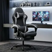 HAUSS SPOLE Gamestoel - Ergonomisch Verstelbaar Met Hoofdsteun, Lendenkussen En Voetsteun - Voor Gamen En Kantoor - PVC Zwart Wit