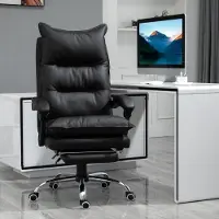 HAUSS SPOLE Bureaustoelen - Verstelbare Bureaustoel Met Voetsteun - Draaibaar, Met Wieltjes Voor Kantoor - 66×72×130 cm - Ledervezelstof - Zwart