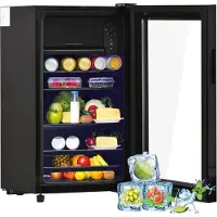 HAUSS SPOLE Mini Koelkast – 76 L Met Vriesvak En Ledverlichting – 71,6 x 40 x 43,5 cm – Rvs – Zwart – Voor Dranken En Wijn