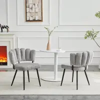 HAUSS SPOLE Eetkamerstoel Set Van 2 - Bloemvormige Rugleuning - Zacht En Comfortabel - Voor Eetkamer En Woonkamer - Fluweel Lichtgrijs