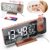 HAUSS SPOLE Digitale Wekker-LED Spiegelradio Met Projectie-Voor Slaapkamer En Reizen-Multifunctioneel En Oplaadbaar-18.3x7.5cm-ABS-Roségoud