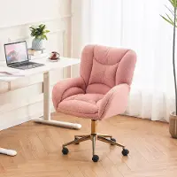 HAUSS SPOLE Bureaustoel - Teddy Chic - Draaistoel - Enkel - Hoogte Verstelbaar & 360° Wielen - Ergonomisch Bureaustoel - voor Thuiswerk en Kaptafel - Teddy Roze