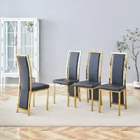 HAUSS SPOLE Eetkamerstoel – Luxe Design – Set Van 4 – Hoge Rugleuning Met 6 Cm Zitkussen – Voor Eetkamer En Kantoor – Metaal En PU Leer – Zwart Goud