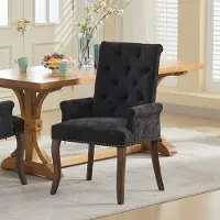 HAUSS SPOLE Eetkamerstoel - Comfortabele Armstoel Met Geknoopte Rugleuning - Voor Eetkamer Woonkamer En Werkkamer - Chenille - Zwart