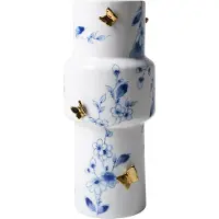 Heinen Delfts Blauw Vaas Vlindergoud Wit / Blauw D 11 H 25,5 Cm