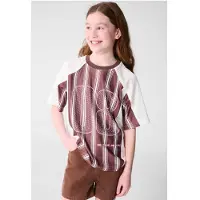 Shoeby gestreept T-shirt bruin Meisjes Polyester Ronde hals Printopdruk - maat 146/152