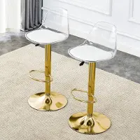 HAUSS SPOLE Barkruk 82 104 Cm - Set Van 2 - In Hoogte Verstelbaar En 360 Graden Draaibaar - Met Rugleuning - Metaal Kunststof - Goud Transparant