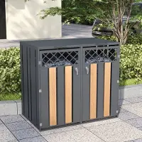 HAUSS SPOLE Containerberging - Dubbele Opbergbox Met Hydraulische Klapdeksel En Dubbele Deuren - Voor Tuin En Oprit - Staal - Grijs Houtlook