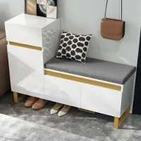 HAUSS SPOLE Schoenenkast - Multifunctionele Schoenenkast met Geïntegreerde Zitbank en Opbergruimte - 1 Deur 1 Lade en Open Vak - MDF - 120x35x85 cm - Wit