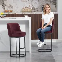 HAUSS SPOLE Barkruk 46,5x49,5x88,5 Cm - Ergonomische Rugleuning & Voetsteun - Set Van 2 Voor Keuken Eiland En Bar - Linnen Wijnrood