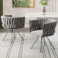 HAUSS SPOLE Eetkamerstoel – Fluweel Draaistoel – Set van 2 – 360° Draaibaar & Ergonomische Rug – Voor Eetkamer en Woonkamer – Fluweel Grijs