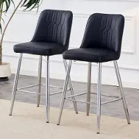 HAUSS SPOLE Barkrukken 100 Cm - Set Van 2 - Met Rugleuning En Voetsteun - Voor Keukenbar En Eiland - Kunstleer Zwart - Metaal Zilver