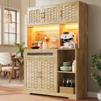 HAUSS SPOLE Hoogkast – Opbergkast Met Geweven Glasfronten En LED Met Muziek En USB – 3 Verstelbare Planken – MDF/Metaal/Glas – 120x40x180 cm – Natural