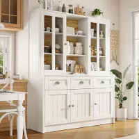 HAUSS SPOLE Vitrinekast - Acryl Deur Met Verstelbare Planken - Anti-Kantel En Ruimtebesparend Voor Keuken En Woonkamer - MDF Acryl - 140x38.5x175 cm - Wit