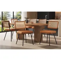 HAUSS SPOLE Eetkamerstoel – Retro Stoel Set Van 6 – Ergonomisch Met Rotan Rugleuning & Dikke Zitting – Voor Eetkamer Woonkamer Balkon – Pu Bruin