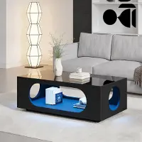 OKWISH Salontafel – Met Ledverlichting En App-Bediening – Woonkamer – Hoogglans MDF Zwart – 100x50x35 cm