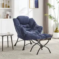 HAUSS SPOLE Fauteuil Met Voetenbank - Loungestoel Met Armleuningen En Zijvak - Voor Woonkamer Slaapkamer En Leeshoek - Staal - Donkerblauw