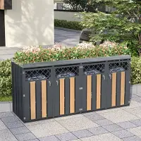 HAUSS SPOLE M眉lltonnenberging - Vier Compartimenten Met Afsluitbare Deuren En Ventilatie - Met Plantenbak Voor Tuin En Oprit - Staal - Grijs Houtlook