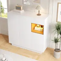 HAUSS SPOLE Schoenenkast - Modern Ontwerp Met 16-Kleurige LED En Verstelbare Planken - 1 Lade En Open Houten Vakken - Spaanplaat - 105x39,5x100,5 cm - Wit/Naturel