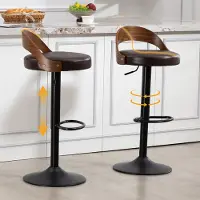 HAUSS SPOLE Barhocker - Draaibare Barkruk Met Rugleuning - Set Van 2 - Hoogteverstelbaar En Comfortabel - PU Leer Bruin