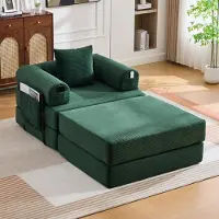 HAUSS SPOLE Fauteuil Met Hocker - Ergonomisch En Modulair - Met Zijvak En Kussen - Voor Woonkamer Of Slaapkamer - Cord Smaragdgroen