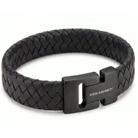 Steel & Barnett - Leren armband - heren - Brede gevlochten zwarte leren herenarmband - herenarmband - 18.5 CM