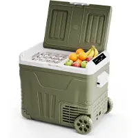 Auronic Elektrische Koelbox - Compressor - 2 Zones - 45L - 12/24V en 240V - Koelen en Vriezen - Camping Koelkast - Frigobox Auto - Met Wielen en Hendel - Groen