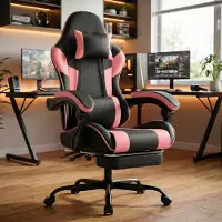 HAUSS SPOLE Bureaustoel - Ergonomische Gamestoel - Verstelbare Rugleuning Met Voetsteun - Voor Werk En Gamen - PVC Roze Zwart