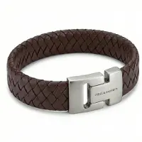 Steel & Barnett - Leren armband - heren - Brede gevlochten bruine leren herenarmband - herenarmband - 22.5 CM