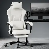 HAUSS SPOLE Kantoorstoel - Ergonomische Gamestoel - Rugleuning Met Voetsteun En Massage - Voor Gamen En Werken - Stof Wit