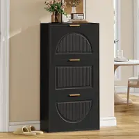 HAUSS SPOLE Schoenenkast Met 3 Kleppen - Smal En Ruimtebesparend Voor Hal En Gang - MDF En Spaanplaat - 60x24x114 Cm - Zwart