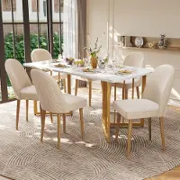 HAUSS SPOLE Eetkamerstoel 45,5x62x87,5 Cm - Set Van 6 - Fluwelen Zitting Met Ergonomische Rugleuning - Voor Eetkamer - MDF Metaal Beige