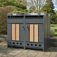 HAUSS SPOLE Afvalcontainer Ombouw - Met Plantenbak En 2 Afsluitbare Deuren - Voor Tuin En Oprit - Verzinkt Staal Grijs Houtlook