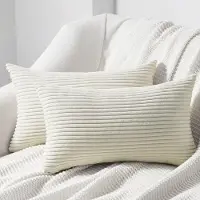 Unyqoos Kussenslopen Set van 2 - Zacht Crème Fluweel met Gestreept Patroon, 40 x 80 cm, Decoratief Design