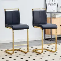 HAUSS SPOLE Barstoel – Set Van 2 – Comfortabele Zitting Met Voetsteun En Stevige Metalen Poten – Voor Keuken En Barhoek – Kunstleer – Zwart Goud