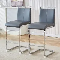 HAUSS SPOLE Barkruk – Scandinavisch Design – Set Van 2 – Comfortabele Zitting Met Voetsteun – Voor Keuken, Bar En Eethoek – Pu Leer Donkergrijs