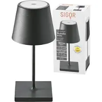 Sigor Nuindie mini LED oplaadbare tafellamp, USB-C, zwart, IP54, dimbaar. Nuindie, dimbaar, zwart, Woon-/ Eetkamer, Aluminium, Modern