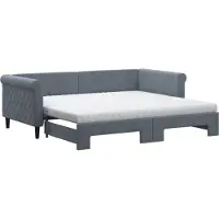 vidaXL Slaapbank onderschuifbed matrassen 90x190cm fluweel donkergrijs