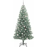 vidaXL Kunstkerstboom Sneeuw Gevlokt met LED Licht Groen en Wit 210 cm