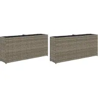 vidaXL Plantenbakken met 2 potten 2 st 90x20x40 cm poly rattan grijs