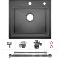 CECIPA MAX Spoelbakken Keuken 50x45cm Antraciet - Spoelbak keuken met kraangat - Enkele Spoelbak - Spoelbakken met afdruip ( Nee Zeepdispenser)- Antraciet