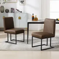 Glamour Luxe Moderne Kunstleren Eetkamerstoelen Set van 2, Bruin – Gestoffeerde Design Keukenstoelen met Metalen Frame, Hoge Rugleuning, Zonder Armleuningen, 45 x 46 x 85 cm
