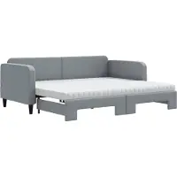 vidaXL Slaapbank onderschuifbed en matrassen 90x200 cm stof lichtgrijs