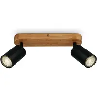B.K.Licht - Plafondspots - opbouwspot zwart met hout - draaibaar - met GU10 - 27 cm