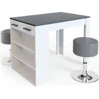 Vicco Eettafel set Repose Antraciet/wit 67 x 100 cm met 2 krukken, Model 33494