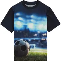 We fashion T-shirt donkerblauw Jongens Katoen Ronde hals All over print - maat 98/104